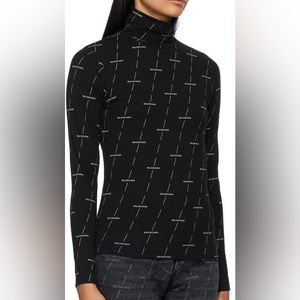 Balenciaga : BLACK AND GREY ALLOVER LOGO TURTLENECK
